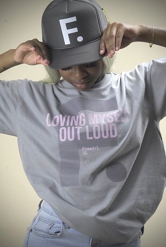 "Loving Myself Out Loud" Tee (Charcoal/Pink)