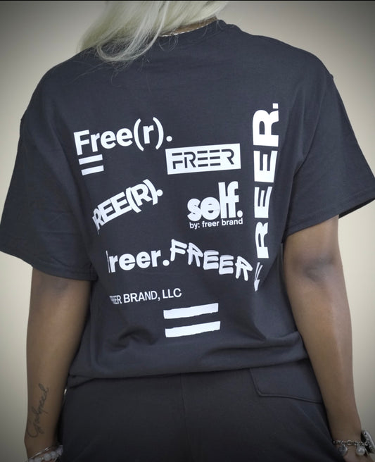 "Center F/MultiLogos" Front+Back Tee (Black/White)
