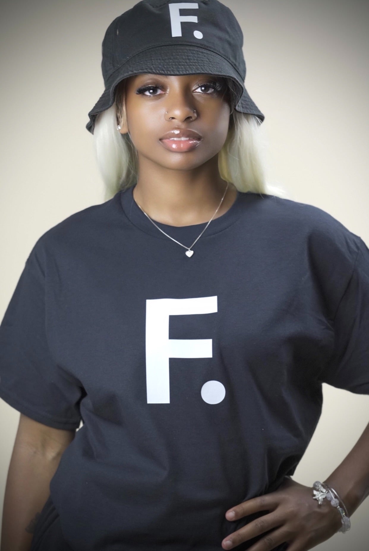 "Center F/MultiLogos" Front+Back Tee (Black/White)
