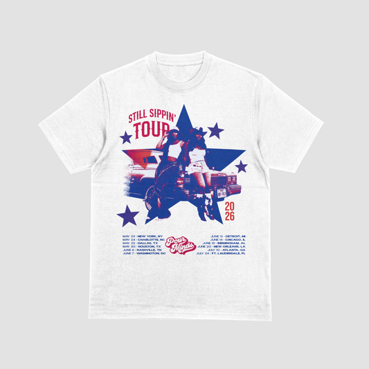 *TOUR* Pour Minds Still Sippin' Tour Dates Tee 3 (White/Blue/Red)